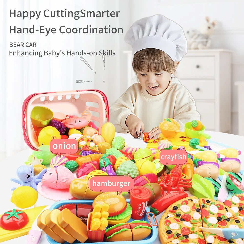Chariot de supermarché pour enfants, jouet de chariot pour bébé, coupe de fruits, simulation de maison heureuse, cadeau d'anniversaire pour garçon et fille, cuisine - le coffre a jouets- Vert