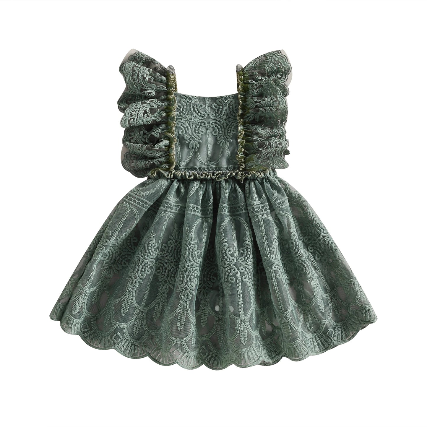 Pudcoco-Barboteuse d'été en dentelle pour nouveau-né fille - le coffre a jouets- Vert / 6M