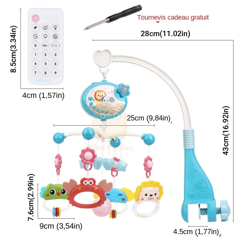 Mobile Musical Bébé Rotatif avec Projecteur et Veilleuse | Jouet d'Éveil Éducatif pour Berceau - Idéal comme Cadeau de Naissance - le coffre a jouets- bleu foncé