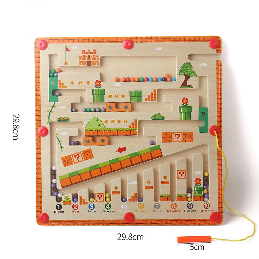 Labyrinthe Magnétique en Bois avec Numéros - Jouet Éducatif Montessori - le coffre a jouets- Style océanique