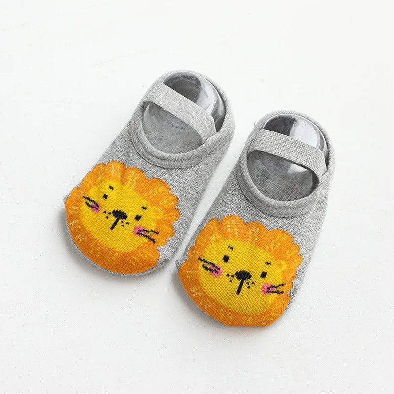Chaussettes Antidérapantes Bébé - Motif Dessin Animé | Gardent au Chaud, Semelle en Caoutchouc pour Filles et Garçons - le coffre a jouets- Lion / M pour 1-3ans