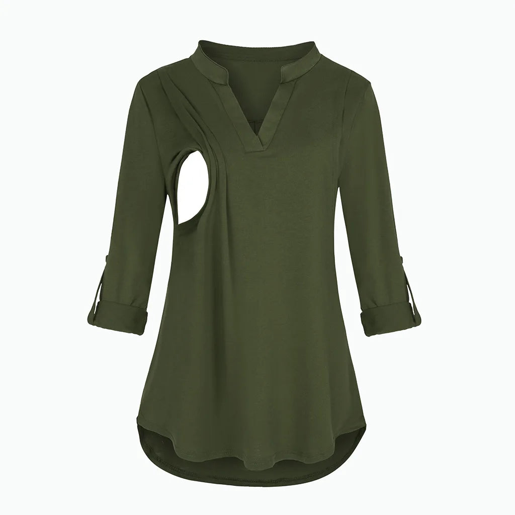 T-shirt d'Allaitement à Manches sulfet Col en V pour Femme Enceinte, Vêtement en Y Solide