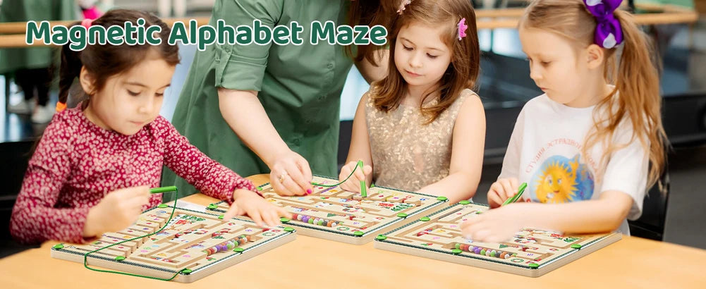 Labyrinthe Magnétique en Bois avec Numéros - Jouet Éducatif Montessori - le coffre a jouets- Style océanique
