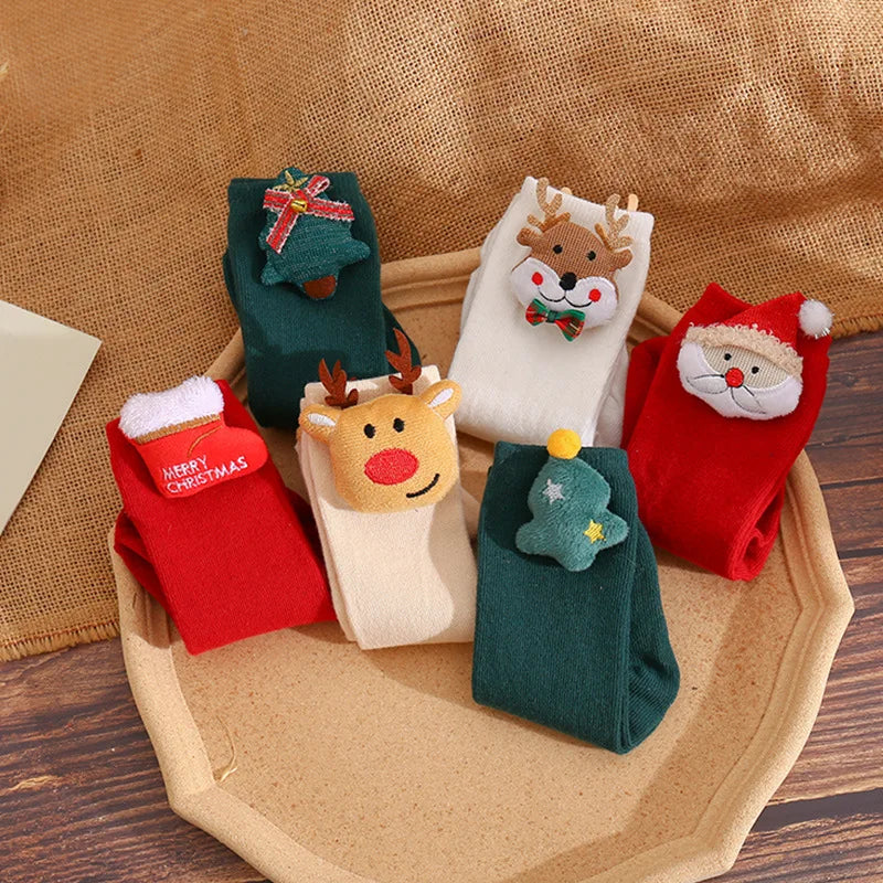 Chaussettes de Noël en Coton avec Nœud pour Bébé Fille 🎄 - le coffre a jouets- Arbre de Noël vert / 3-5 Years (L)