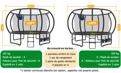 Trampoline Extérieur 12FT avec Filet de Protection 360° et Échelle Antidérapante