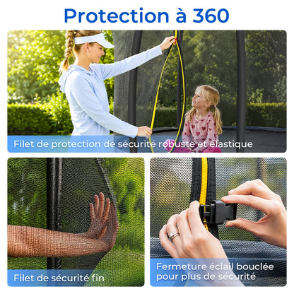 Trampoline Extérieur 12FT avec Filet de Protection 360° et Échelle Antidérapante