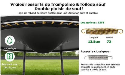 Trampoline Extérieur 12FT avec Filet de Protection 360° et Échelle Antidérapante