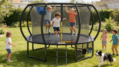 Trampoline Extérieur 12FT avec Filet de Protection 360° et Échelle Antidérapante