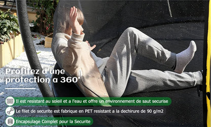 Trampoline Extérieur 12FT avec Filet de Protection 360° et Échelle Antidérapante
