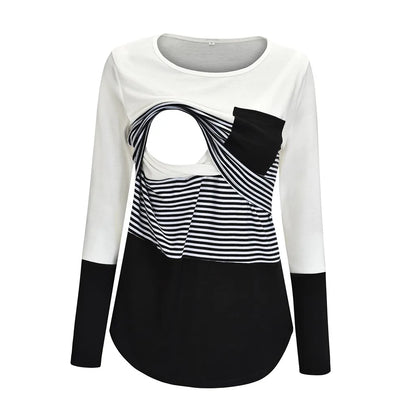 T-shirt à manches longues pour femmes enceintes, chemise d'allaitement, chemise d'allaitement, couture de document, mode décontractée