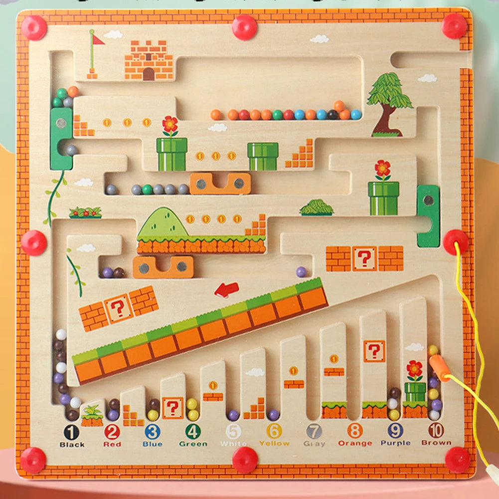 Labyrinthe Magnétique en Bois avec Numéros - Jouet Éducatif Montessori - le coffre a jouets- Style champignon