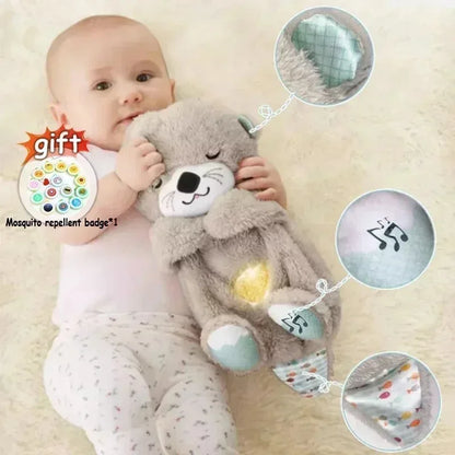 Baby Breathing Bear Baby Soothing Otter Plush Doll Toy Baby Kids Soothing Music Sleeping Companion Sound and Light Doll Toy Gift