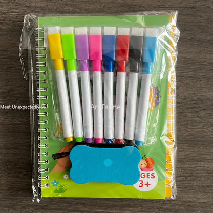 Cahier de Calligraphie Réutilisable Montessori - Kit Magique - le coffre a jouets- 4 livres avec 8 stylos