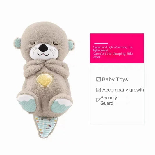 Baby Breathing Bear Baby Soothing Otter Plush Doll Toy Baby Kids Soothing Music Sleeping Companion Sound and Light Doll Toy Gift