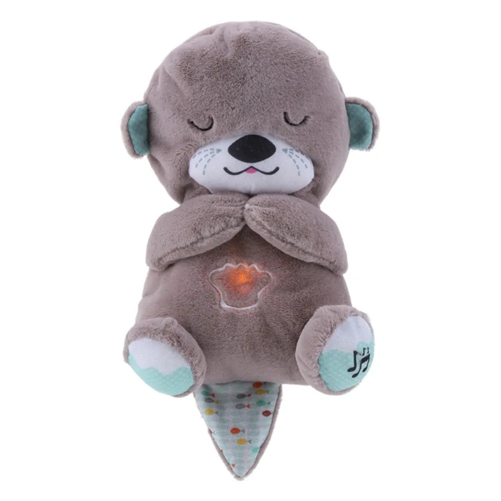 Baby Breathing Bear Baby Soothing Otters Plush Doll Toy Baby Kid Soothing Music Sleeping Companion Sound and Light Doll Toy Gift