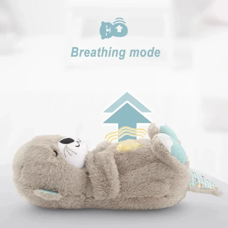 Breathing Otter Sleep Plush Toy Playmate Otter Baby Plush Toy with Light Sound Newborn Sensory Comfortable Baby Birthday Gift