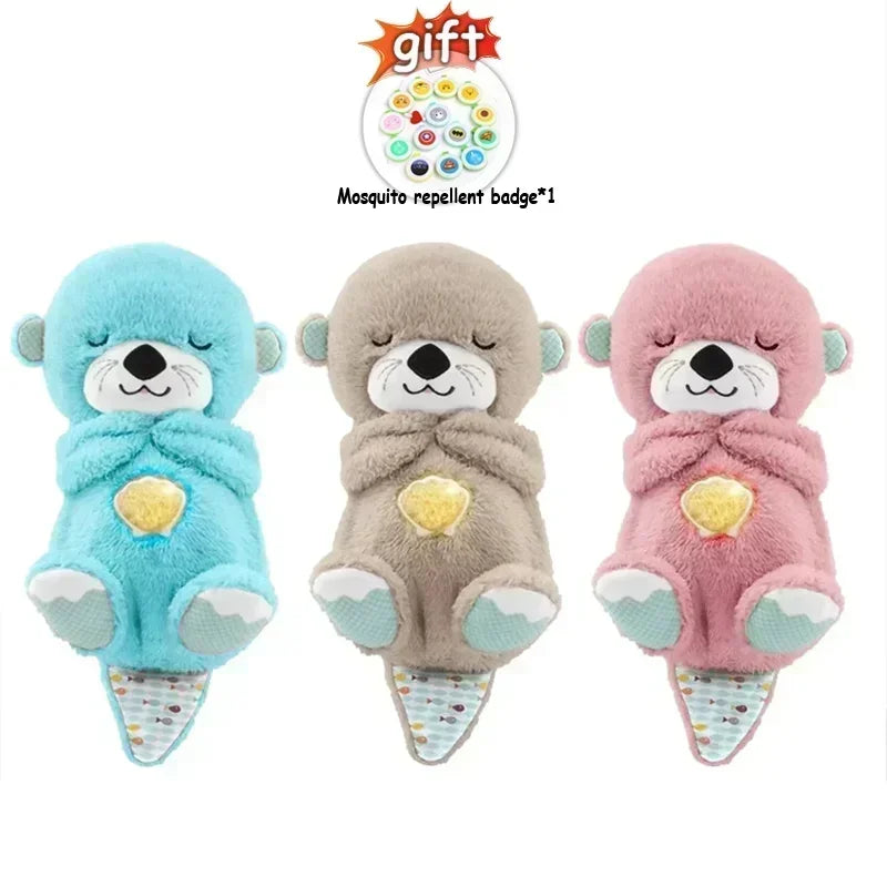 Baby Breathing Bear Baby Soothing Otter Plush Doll Toy Baby Kids Soothing Music Sleeping Companion Sound and Light Doll Toy Gift