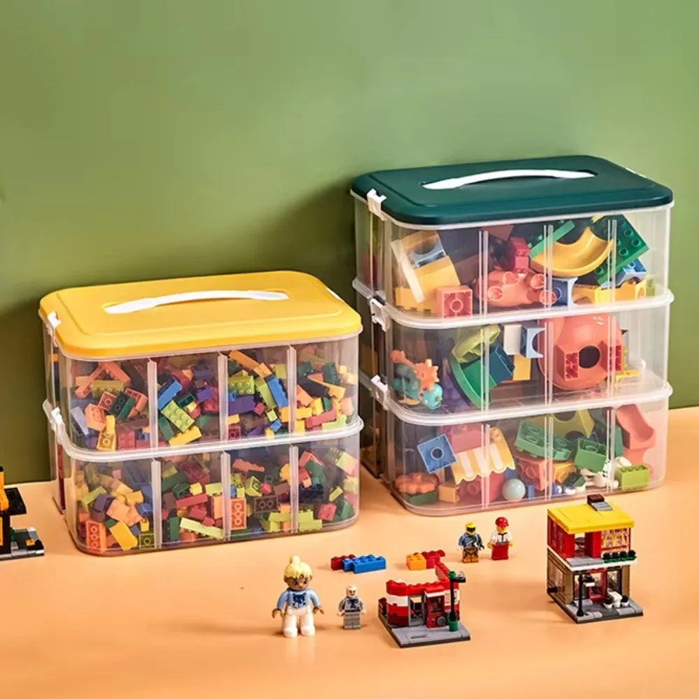 Boîte de Rangement Empilable pour Jouets et Lego - le coffre a jouets- 2 couches Vert