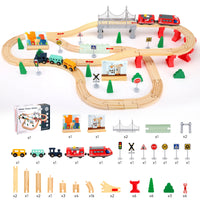 Circuit Train en Bois Rbefeuly – 72 Pièces