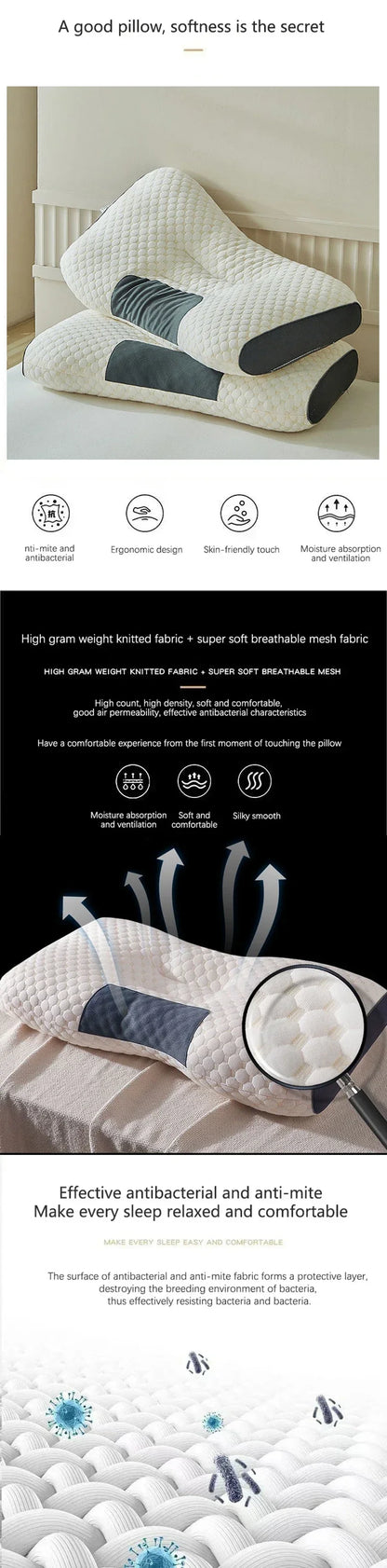 Oreiller cervical Orth4WD en fibre de soja, oreiller de massage SPA, aide à dormir et à protéger le cou, ménage