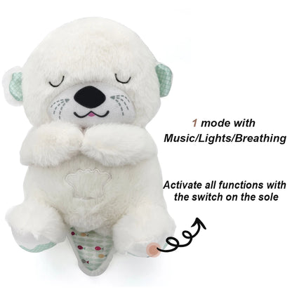 Breathing Otter Sleep Plush Toy Playmate Otter Baby Plush Toy with Light Sound Newborn Sensory Comfortable Baby Birthday Gift