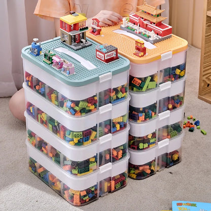 Boîte de Rangement Empilable pour Jouets et Lego - le coffre a jouets- 2 couches Vert