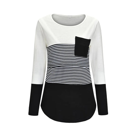 T-shirt à manches longues pour femmes enceintes, chemise d'allaitement, chemise d'allaitement, couture de document, mode décontractée