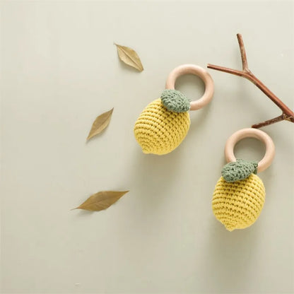Hochet Citron en Crochet – Jouet Sensoriel & Anneau de Dentition pour Bébé