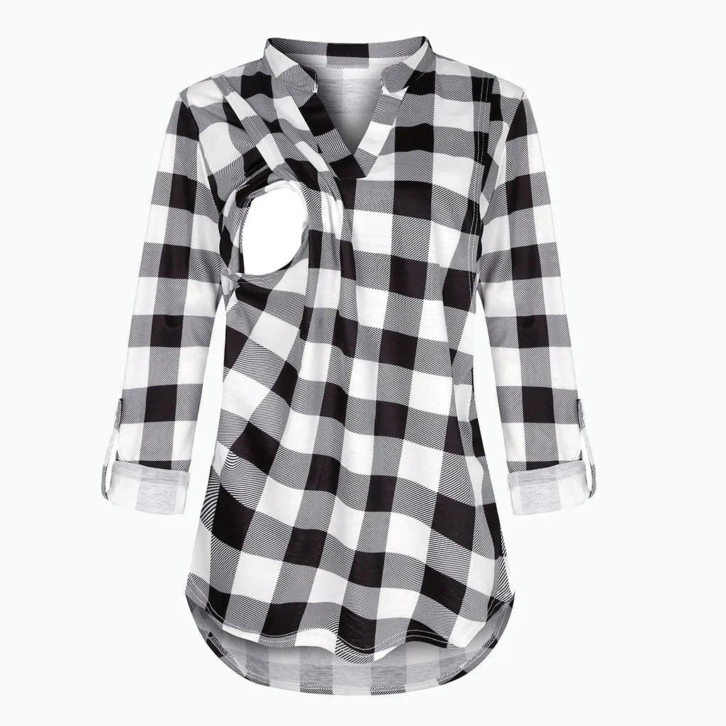 T-shirt d'Allaitement à Manches sulfet Col en V pour Femme Enceinte, Vêtement en Y Solide