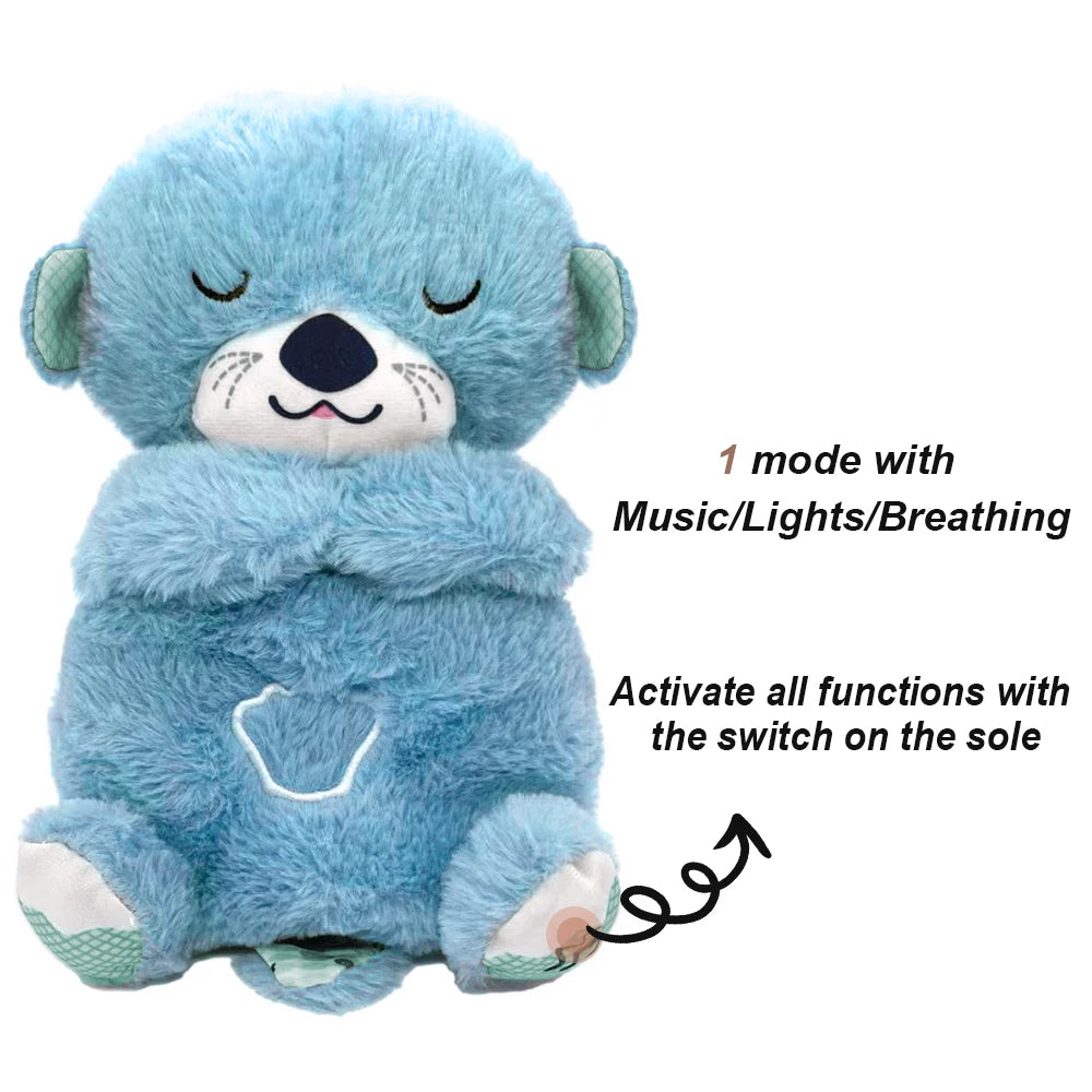 Breathing Otter Sleep Plush Toy Playmate Otter Baby Plush Toy with Light Sound Newborn Sensory Comfortable Baby Birthday Gift