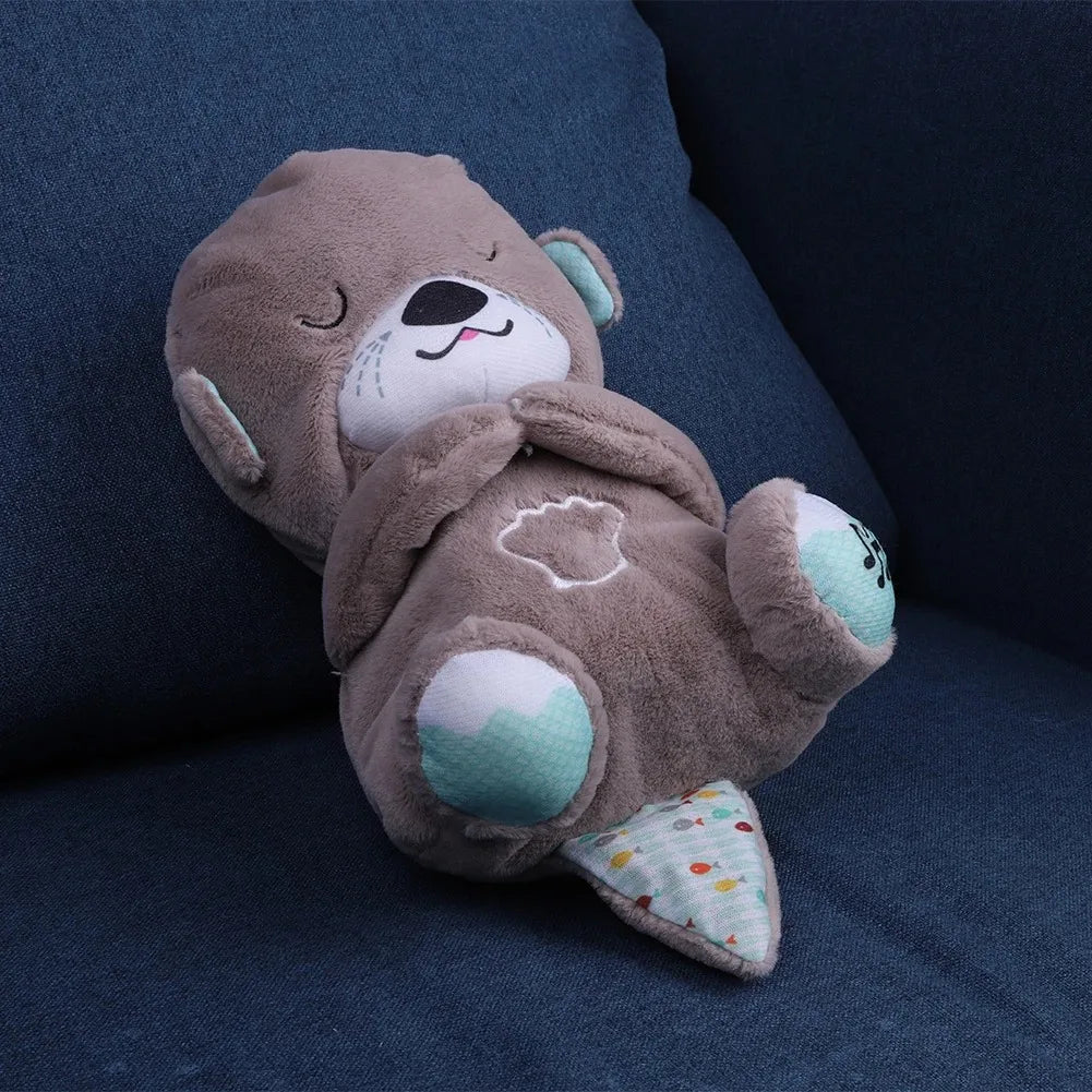 Baby Breathing Bear Baby Soothing Otters Plush Doll Toy Baby Kid Soothing Music Sleeping Companion Sound and Light Doll Toy Gift