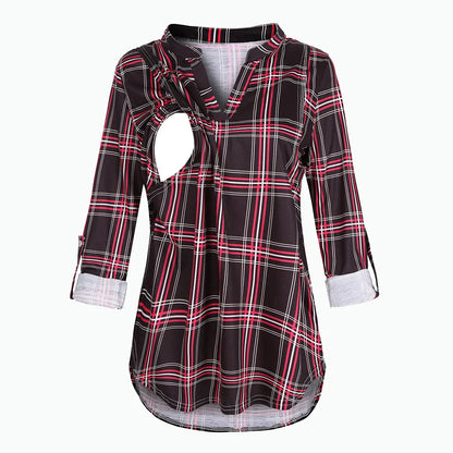 T-shirt d'Allaitement à Manches sulfet Col en V pour Femme Enceinte, Vêtement en Y Solide