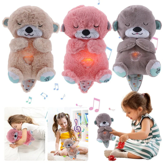 Baby Breathing Bear Baby Soothing Otters Plush Doll Toy Baby Kid Soothing Music Sleeping Companion Sound and Light Doll Toy Gift