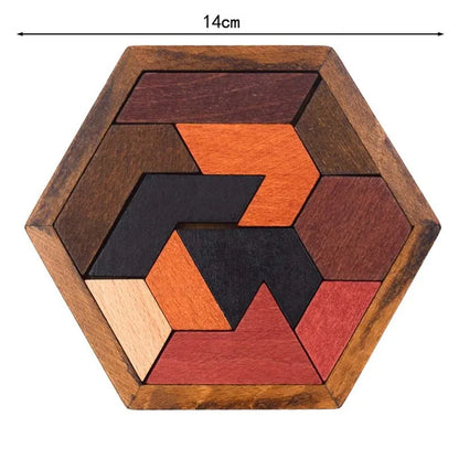 Puzzle hexagonal en bois – Jeu éducatif Tangram