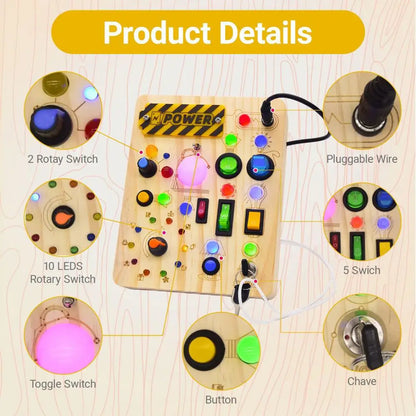 Planche occupée Montessori LED - Jouet éducatif & sensoriel en bois