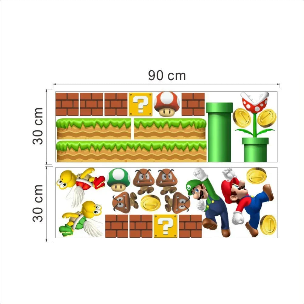 Autocollants muraux Super Mario – Décoration ludique pour chambre d’enfant - le coffre a jouets- 30X90cmX2piece