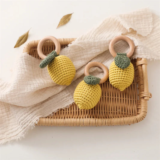 Hochet Citron en Crochet – Jouet Sensoriel & Anneau de Dentition pour Bébé