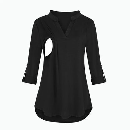 T-shirt d'Allaitement à Manches sulfet Col en V pour Femme Enceinte, Vêtement en Y Solide