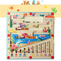 Labyrinthe Magnétique en Bois avec Numéros - Jouet Éducatif Montessori - le coffre a jouets- Style océanique