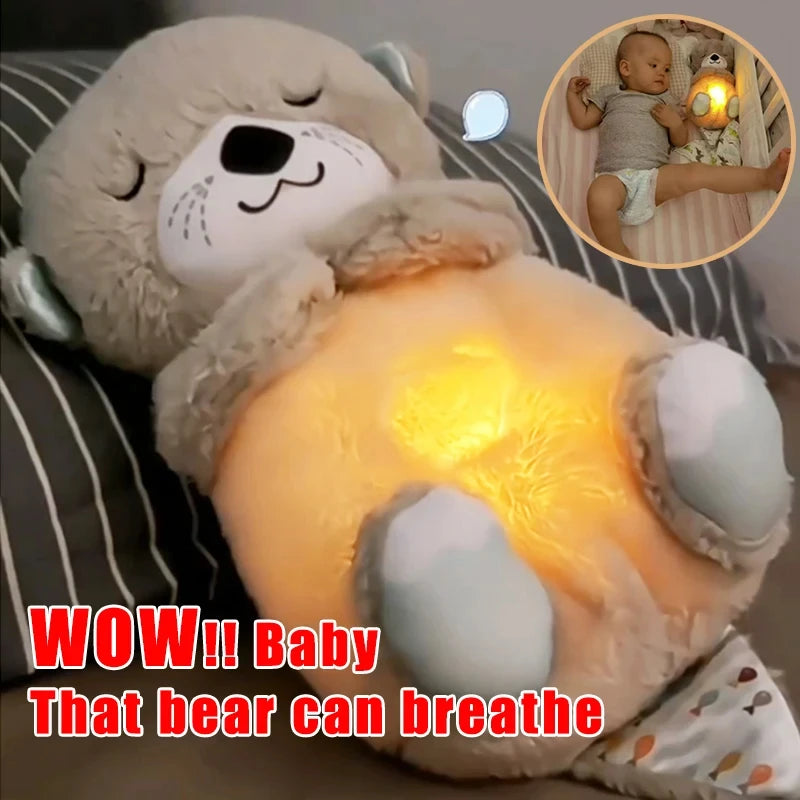 Breathing Otter Sleep Plush Toy Playmate Otter Baby Plush Toy with Light Sound Newborn Sensory Comfortable Baby Birthday Gift