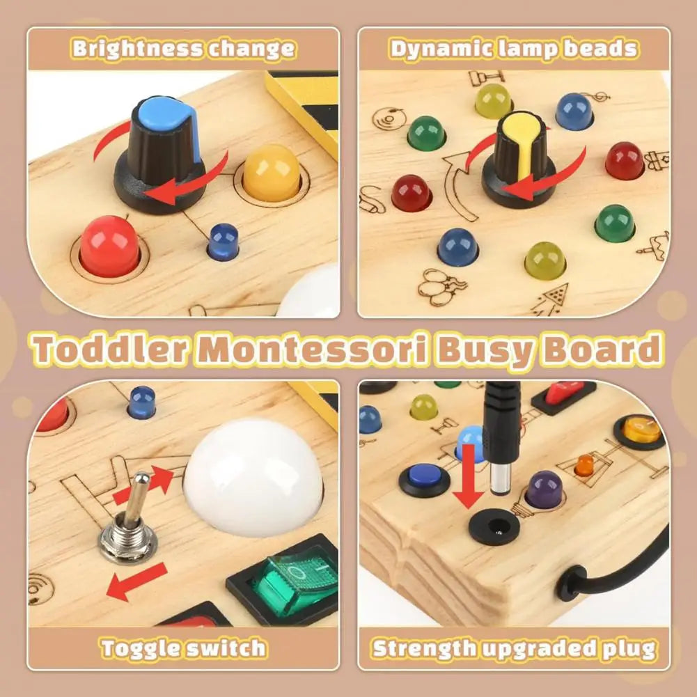 Planche occupée Montessori LED - Jouet éducatif & sensoriel en bois