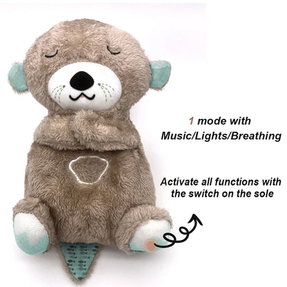 Breathing Otter Sleep Plush Toy Playmate Otter Baby Plush Toy with Light Sound Newborn Sensory Comfortable Baby Birthday Gift