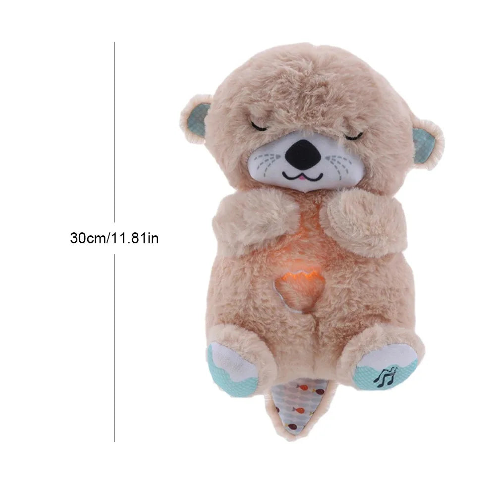 Baby Breathing Bear Baby Soothing Otters Plush Doll Toy Baby Kid Soothing Music Sleeping Companion Sound and Light Doll Toy Gift