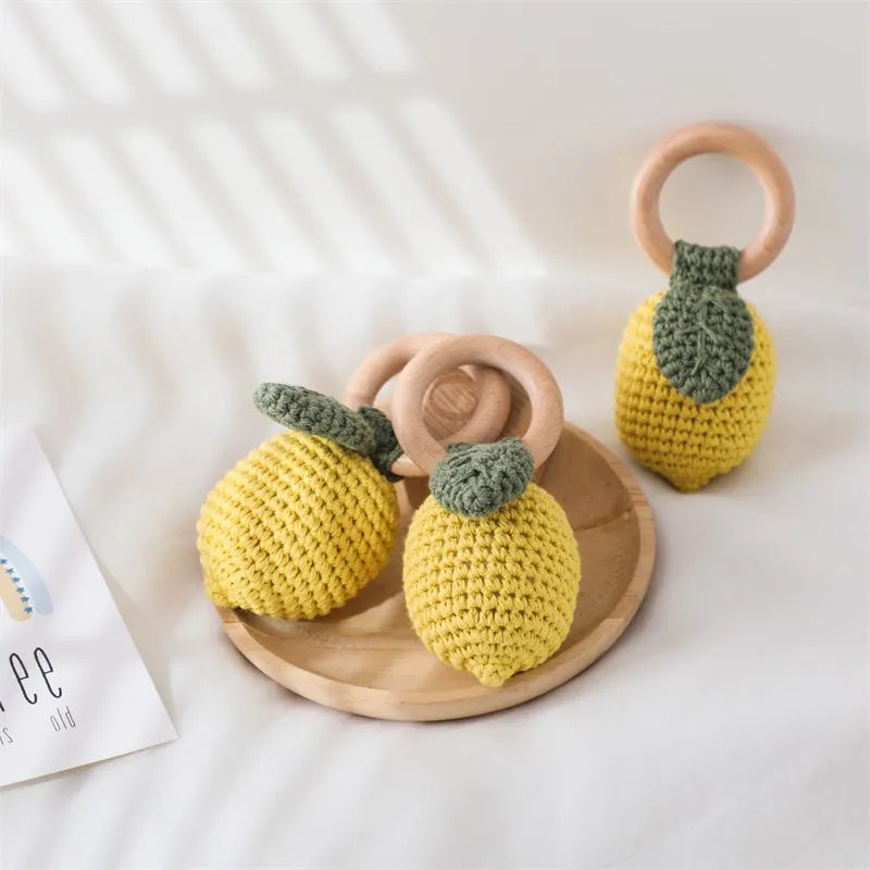 Hochet Citron en Crochet – Jouet Sensoriel & Anneau de Dentition pour Bébé