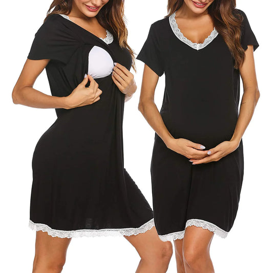 Vêtements de nuit de maternité pour femmes enceintes, vêtements de nuit d'allaitement, col en V, robe de nuit