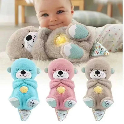 Baby Breathing Bear Baby Soothing Otters Plush Doll Toy Baby Kid Soothing Music Sleeping Companion Sound and Light Doll Toy Gift